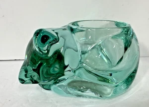 Vintage Indiana Blue Green Glass Sleeping Cat Votive Candle Holder Teal - Picture 1 of 6