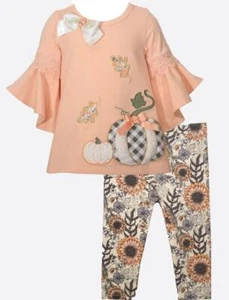 NEW Bonnie Jean Girls Size 4 "PEACH GRAY PUMPKIN" Thanksgiving Top Pants NWT - Picture 1 of 4