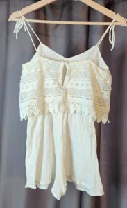 Topshop Womens Sz 4 Crochet Lace Romper White Playsuit Crinkle 100% Cotton - Picture 1 of 6