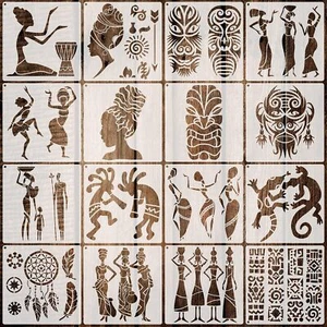 16 Pieces African Tribal Stencils Congo Mask Stencil Tribal Faces Template - Picture 1 of 5