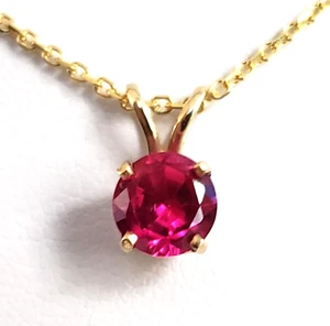 Lab grown Ruby 0.67CT solitaire pendant with chain 14K Solid Gold - Picture 1 of 10