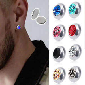 Steel Magnetic Stud Earrings 8MM For Women Men Non-Piercing Clip On Stainless U.