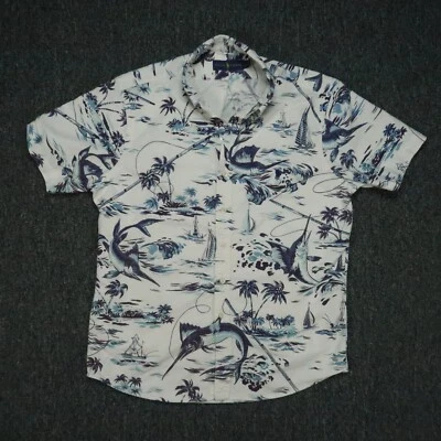 Camisa Ralph Lauren Hombre Pequeña Blanca Azul Pesca Marlín Navegación Camisa Manga Foto 1 de 4