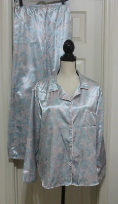 Miss Elaine 2 Piece Pink Blue Paisley Size XL Pajama Set Women's Satiny - Image 1 of 4