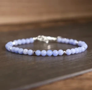 Natural Blue Lace Agate Stone Bracelet Healing Crystal Stretch Bracelet Gift - Picture 1 of 6