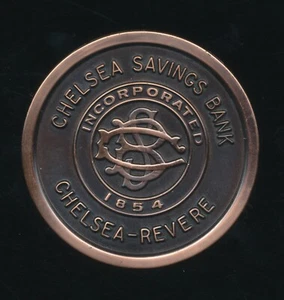 2.25" Cast Aluminum Chelsea Revere Savings Bank Advertising Medallion Plaque - Picture 1 of 2