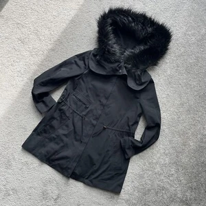 Veronika Maine Parka Coat jacket with a faux fur-trimmed hood Black Size 10 - Picture 1 of 10