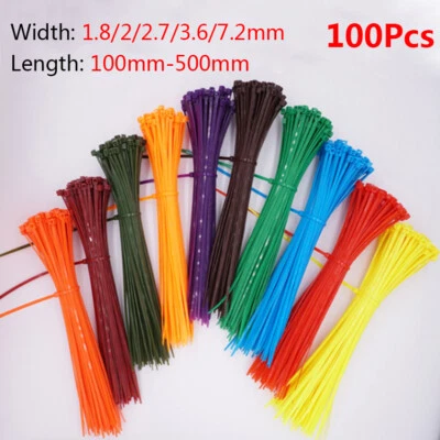 100Pcs Nylon Cable Ties Zip Ties Various Color Width 1.8-7.2mm Length 100-500mm - Image 1 of 4