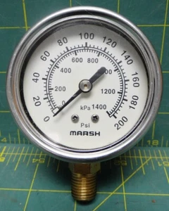 2 1/2 Marsh Gauge 0-200 psi / 0-1400 kPa Lower 1/4 NPT Connection - Picture 1 of 9
