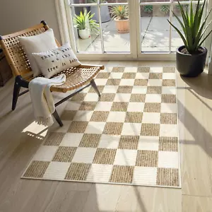 3X5 Washable Area Rug Checkered, Non-Slip Small Entryway Rug Brown Farmhouse Neu - Picture 1 of 8
