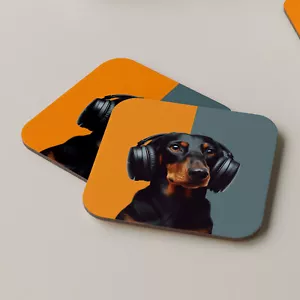 Dackel Untersetzer Getränke Tee Kaffee Musik Kopfhörer Wurst Hund DJ Musik - Bild 1 von 1