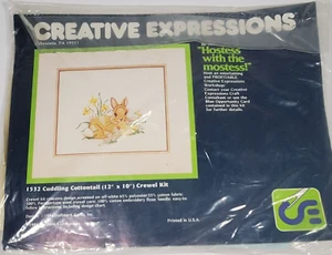Vintage 1984 Crewel Kit 10"x12" Cuddling Cottontail #1532 Rabbit & Chick Easter - Picture 1 of 4