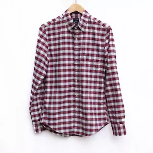 J Crew Shirt Men's Small Flex Oxford Long Button Up Slim Fit Red Plaid Cotton - Picture 1 of 10