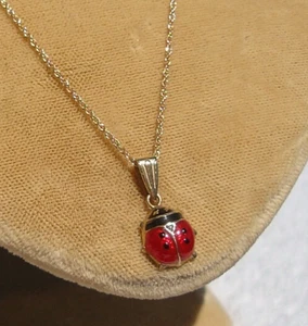 14K Gold Ladybug Pendant Necklace Charm Red Enamel Detail on 14k Chain - Picture 1 of 9