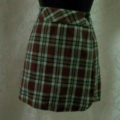 Skort Vintage 62 East Años 80 Talla 13 Rojo Cuadros Dorado Botón Mezcla Lino Entrepierna 3" Foto 1 de 4