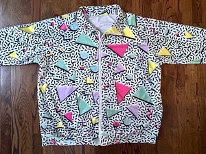 Retro 80’s/90’s Style Neon Geometric Print Zip Jacket Coat Saved By The Bell - Bild 1 von 6