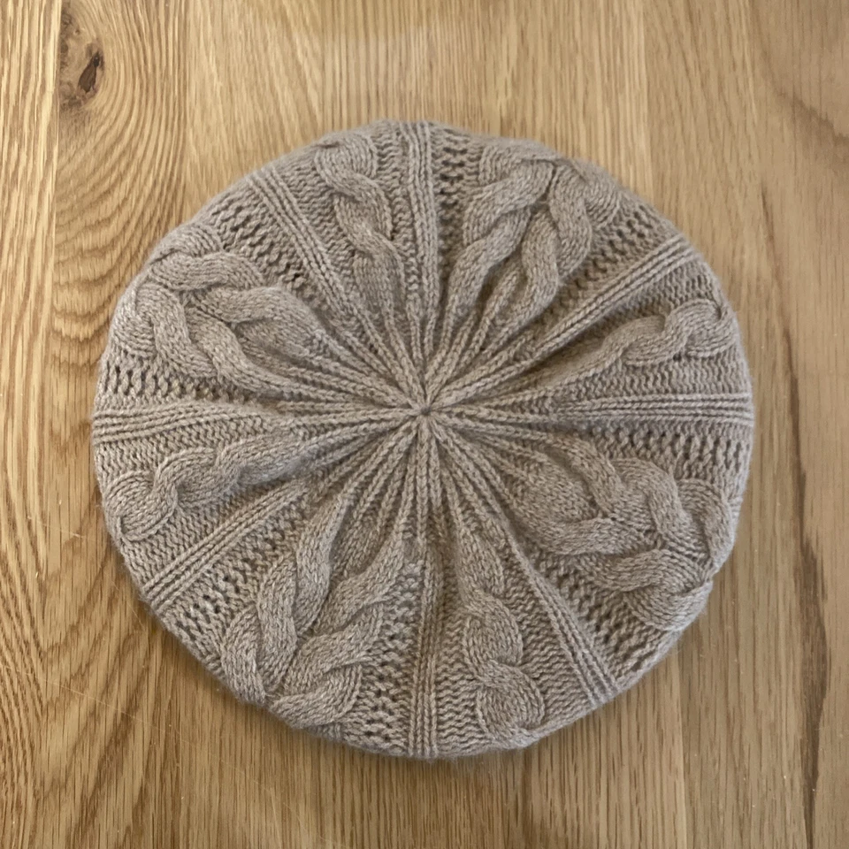 Boina de punto 100 % cachemir Cashmere Charter Club de lujo beige camel sombrero Foto 1 de 4