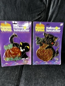 Vintage Halloween Sonnenfänger schwarze Katze Kürbis Kunststoff Set - Bild 1 von 5