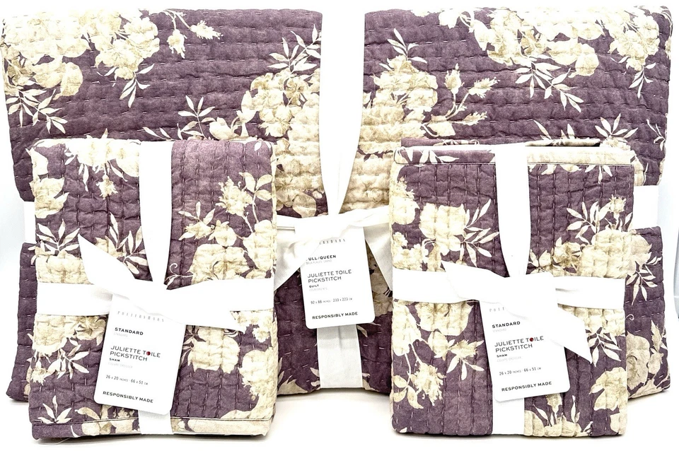 Pottery Barn~ Juliette Toile Reversible Quilt Full Queen~Wisteria + 2 Std. Shams - Image 1 of 1
