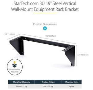 19" Wall Mount Vertical Rack Bracket, Wall Mount For Data/AV/IT/Computer Equip - Picture 1 of 6