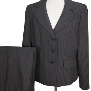 Le Suit Pant Suit Women 12 Black Purple Pinstripe Career - Picture 1 of 19
