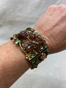 Vintage Stil Filigran Statement Armband Mehrfarbig Strass Emaille Blumen - Bild 1 von 8
