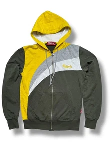 Vintage Carlsberg Colour Block Hoodie Green Yellow Grey Zip Up M - Picture 1 of 13