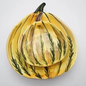 Centrum Autumn Harvest Hand Painted Ceramic Squash Shaped Serving Bowls Set of 2 - Picture 1 of 6