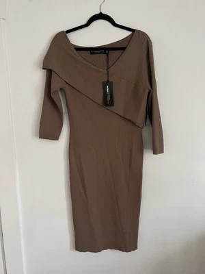 Gabrielle Union New York & Co Dress Brown Ribbed Off The Shoulder Midi XL NWT - Image 1 of 4