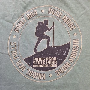 Pikes Peak State Park Shirt Mens Large Green Iowa Hiking Graphic Distressed - Picture 1 of 8