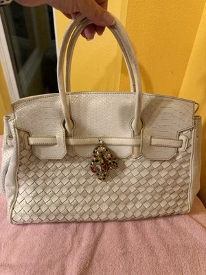 Vintage Sharif Handbag Purse Snake Skin Genuine Woven Leather Jeweled Alligator - Image 1 of 4