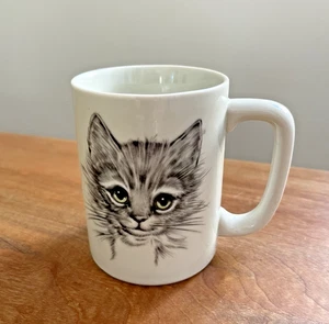 Vintage OTAGIRI Kitten 4” Mug Ceramic Stoneware Cat Gray Tabby Green Eyes Japan - Picture 1 of 4