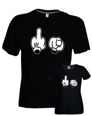 FUCK YOU T-Shirt Mickey Mouse Hände Finger lustig schwarz Herren Damen süßes Geschenk - Bild 1 von 3