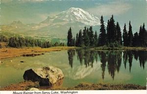 Postcard Washington Mount Rainier National Park Spray Lake Queen of the Cascades - Picture 1 of 2