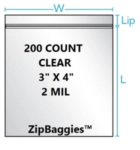 Bolsas reconectables transparentes con cierre de cremallera de 200 unidades de 3" x 4" (2 mil de grosor) aprobadas por la FDA/USDA - Imagen 1 de 3