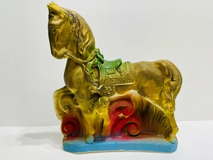Horse Chalkware Carnival Prize Statue Figurine w/ Saddle & Rope Glitter Vintage - Picture 1 of 8