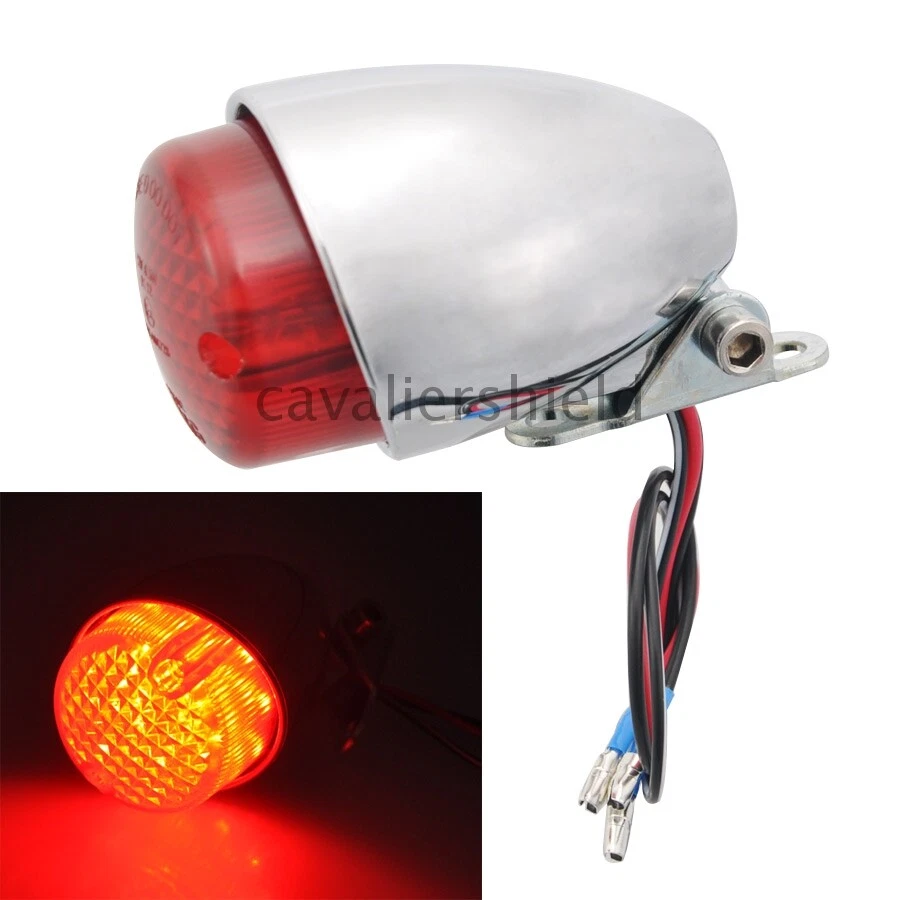 Luz trasera LED redonda lente roja tope freno trasero cromado retro universal para motocicleta Foto 1 de 4