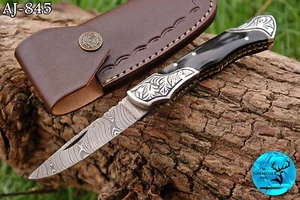 CUSTOM HAND MADE FORGED DAMASCUS STEEL FOLDING BLADE POCKET KNIFE LOCKBACK 845 - Picture 1 of 5