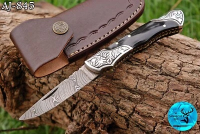 CUSTOM HAND MADE FORGED DAMASCUS STEEL FOLDING BLADE POCKET KNIFE LOCKBACK 845 - Image 1 of 4