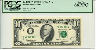 Fr 2032-F* STAR 1995 $10 Federal Reserve 66 PPQ GEM NEW - Image 1 of 2