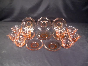 Cambridge Decagon Pink Cups & Saucers Set of 8 - Picture 1 of 19