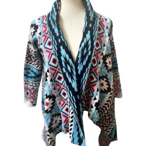 American Girl Beforever Girl's M/L Blue LS Kimono Cotton Tribal Cardigan Wrap - Picture 1 of 12