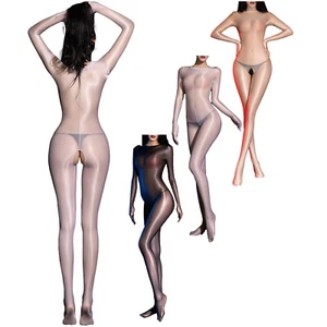 Damen Ganzkörperanzug Öl glänzend Langarm Jumpsuit Einteiler Aushöhlen Overalls - Bild 1 von 34