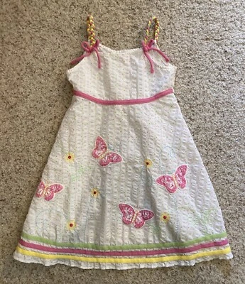 Vestido branco estampa borboleta sem mangas Emily West para meninas tamanho 7 em excelente estado usado - Imagem 1 de 4