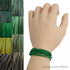 Green Leather Cord Multi Wrap Bracelet Custom Handmade to 72 inches USA necklace - Picture 1 of 14