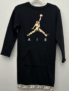 Nike Air Jordan Dress Large Girls Black Longsleeve Short Logo Pocket Knit - Picture 1 of 6