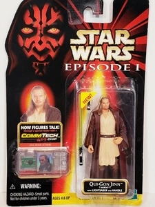 Star Wars Episode 1 Qui- Gon Jinn Naboo W/ Lightsaber & Handle Commtech Chip - Picture 1 of 8