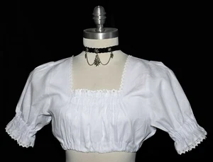 White CROP TOP with LACE XS S M L XL 2XL German Dirndl Dress Short Blouse Shirt - Picture 1 of 28