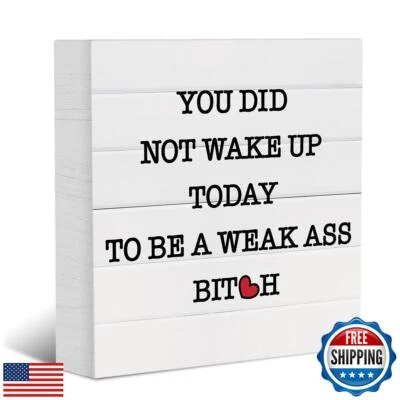 Funny Decorative Wooden Box Sign Inspirational Quotes Rustic Office Desk Acce - Image 1 of 4