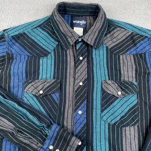 Wrangler Shirt Mens 2XL Tall Blue Black Pearl Snap Flannel Western Rodeo Cowboy - Picture 1 of 11